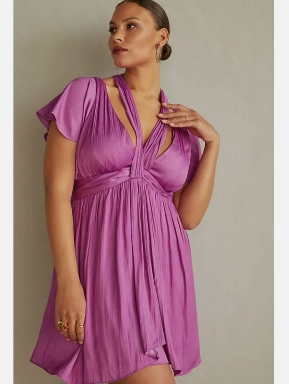 By Anthropologie‎ Pleated V-Neck Vibrant Mini Kentucky Derby Dress Sz 8 Purple